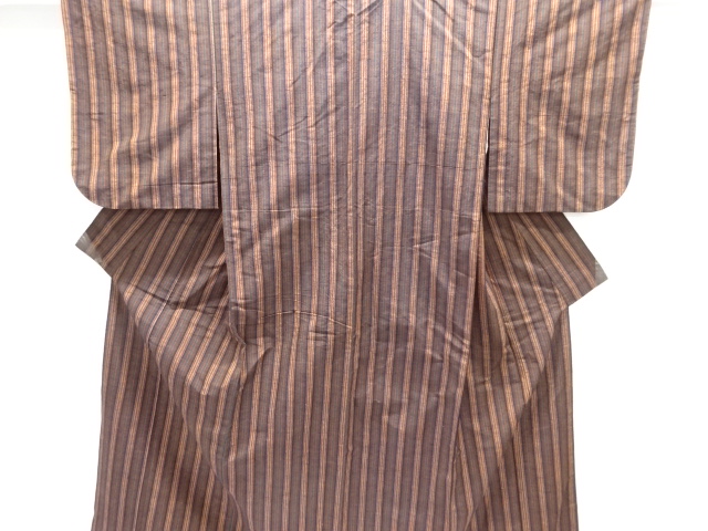 JAPANESE KIMONO / ANTIQUE KIMONO / SILK / TSUMUGI / WOVEN STRIPE